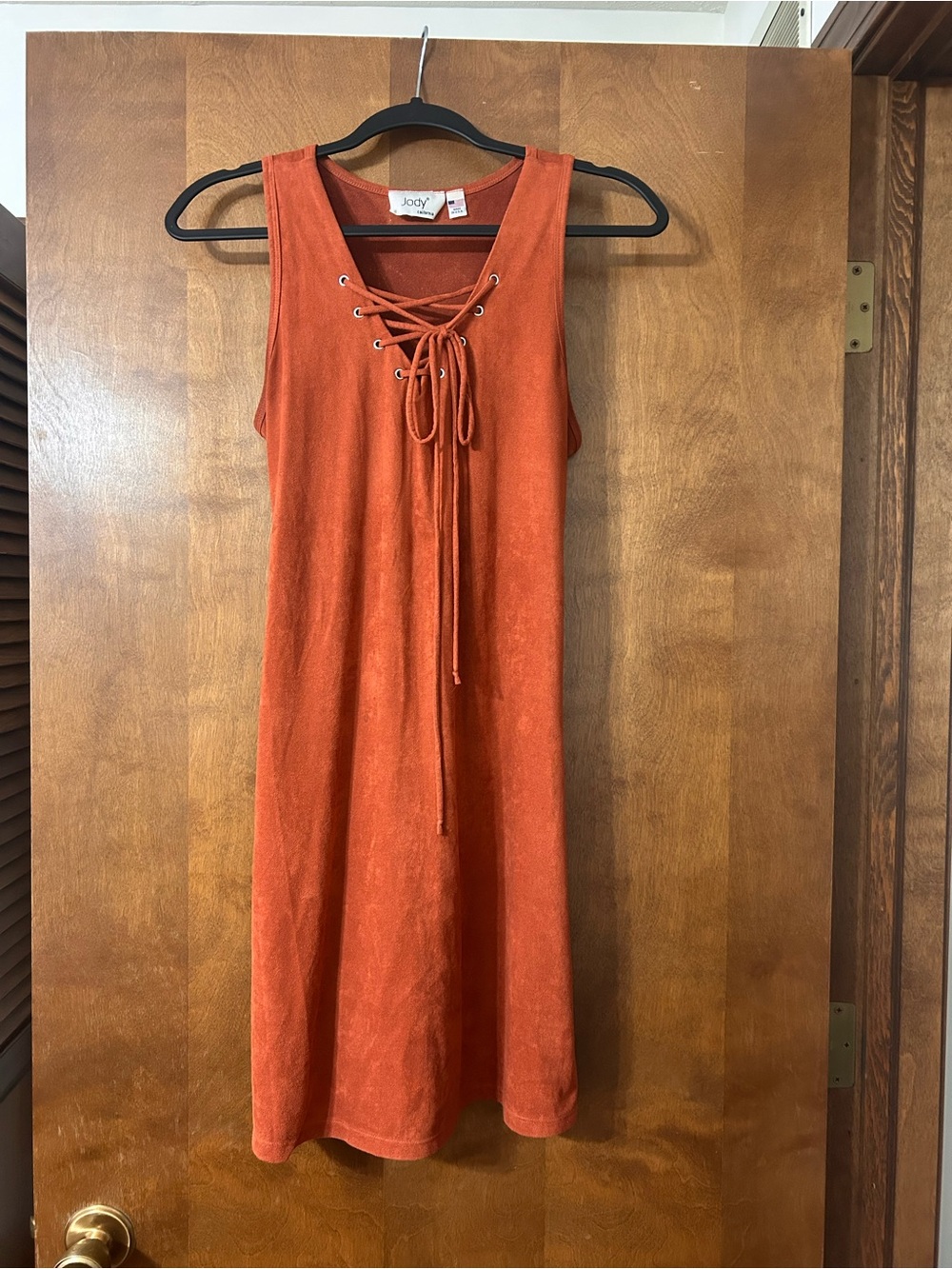 Sleeveless Lace-Up Suede Dress - Rust Orange
